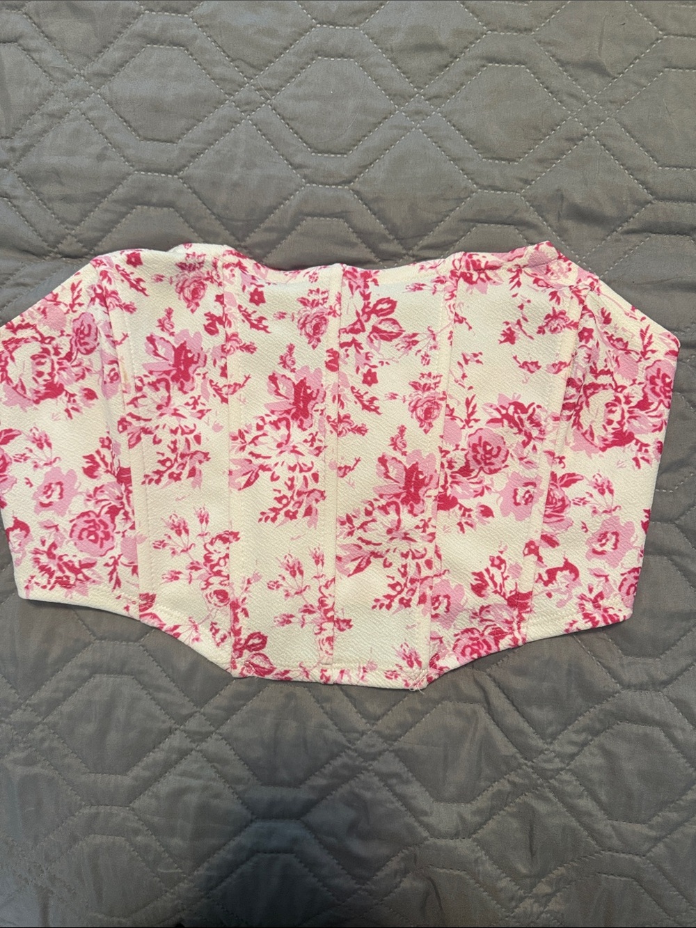 SHEIN White Bustier Top with Pink Floral Print